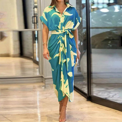 🔥Casual Lapel Neck Waist Print Shirt Dress🔥