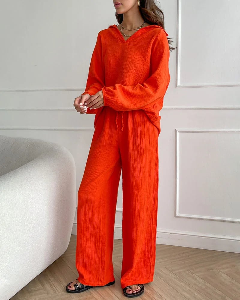 AUTUMN SIMPLE V-NECK CASUAL TWO-PIECE SET (BUY 2 FREE SHIPPING)