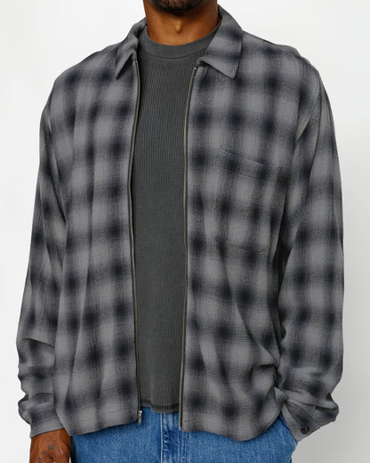 ZIP SHIRT TWISTED YARN PLAID