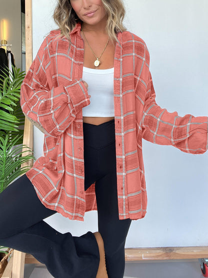 Women's Plaid Button Down Shirt with Elbow Patch Detailing (Buy 2 Free Shipping)