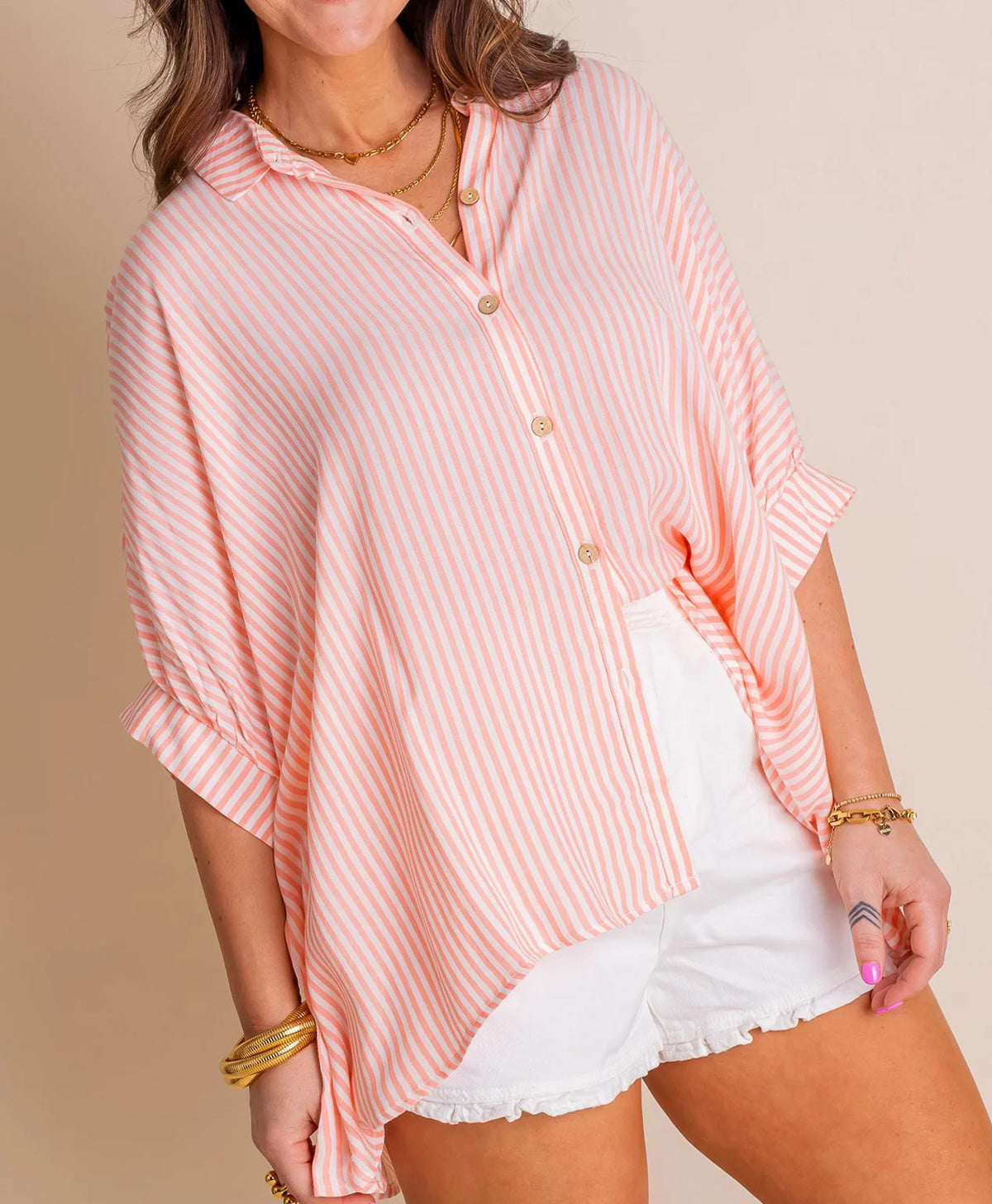 Women's Oversized Striped Button-down Shirt (Buy 2 Free Shipping)