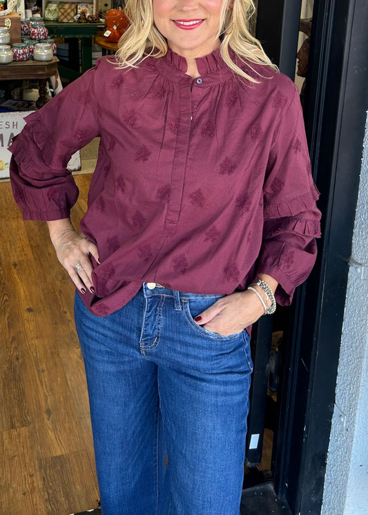 Women's Strawberry Print Ruffle Sleeve Shirt (Buy 2 Free Shipping)