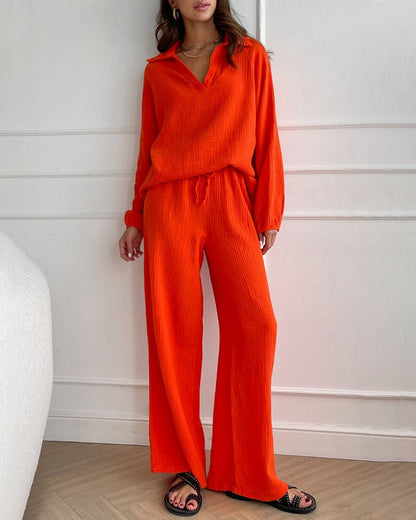 AUTUMN SIMPLE V-NECK CASUAL TWO-PIECE SET (BUY 2 FREE SHIPPING)
