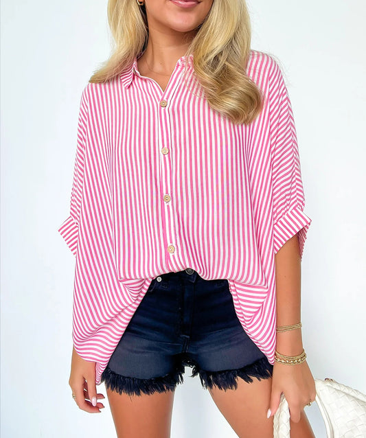 Women's Oversized Striped Button-down Shirt (Buy 2 Free Shipping)