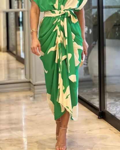 🔥Casual Lapel Neck Waist Print Shirt Dress🔥