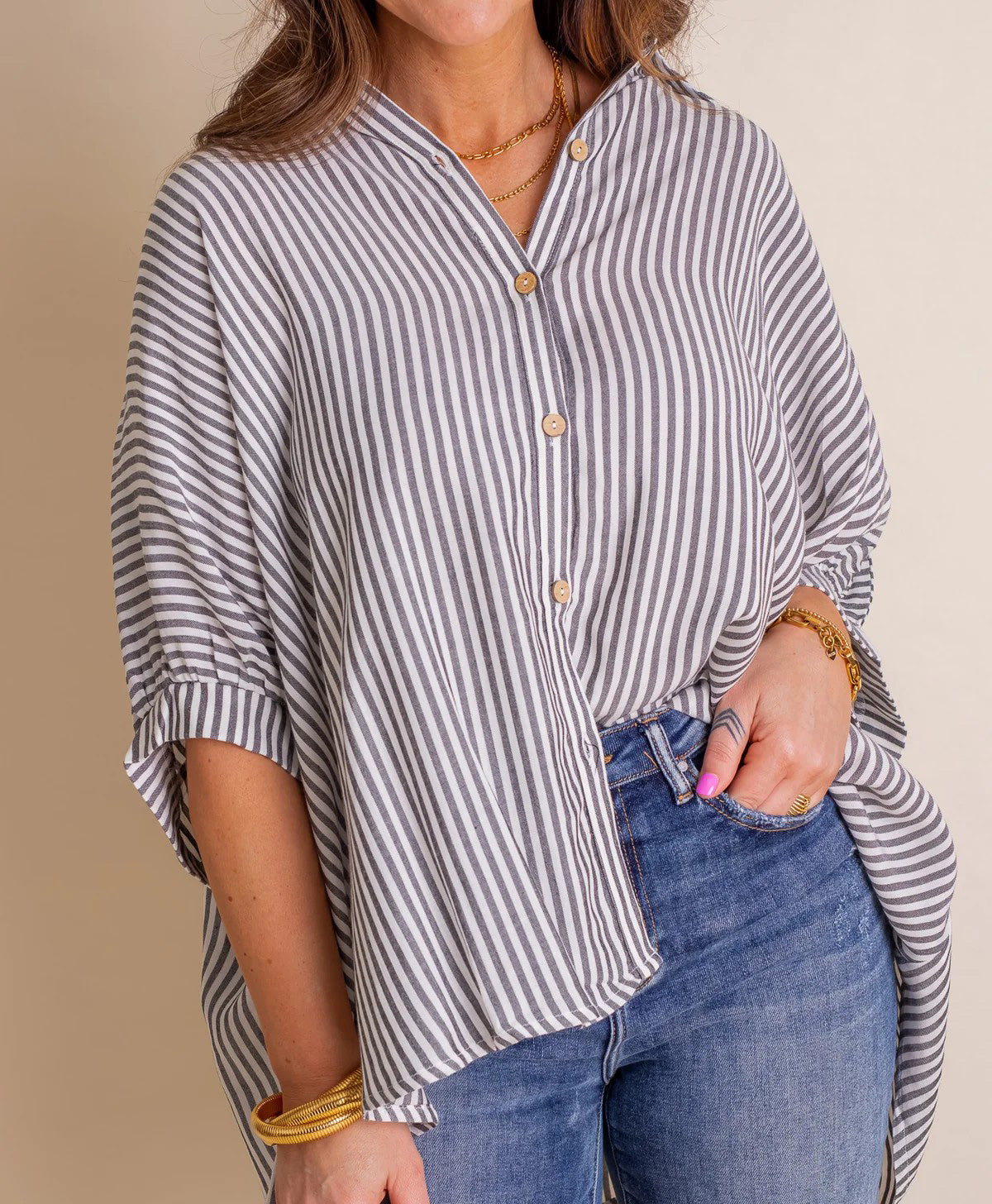 Women's Oversized Striped Button-down Shirt (Buy 2 Free Shipping)