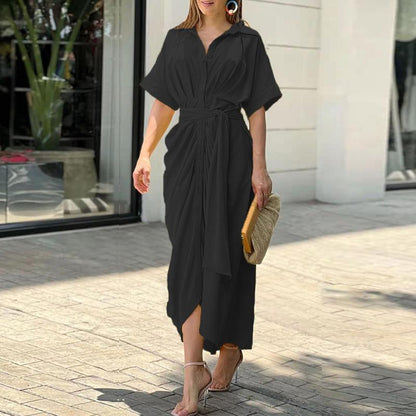 🔥Casual Lapel Neck Waist Print Shirt Dress🔥