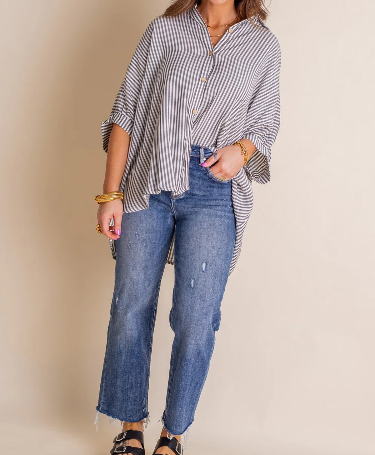Women's Oversized Striped Button-down Shirt (Buy 2 Free Shipping)