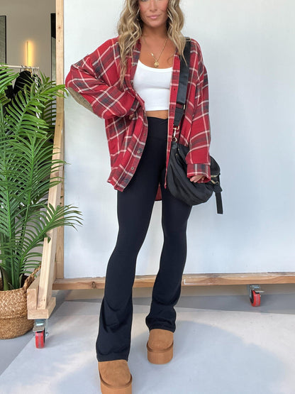 Women's Plaid Button Down Shirt with Elbow Patch Detailing (Buy 2 Free Shipping)