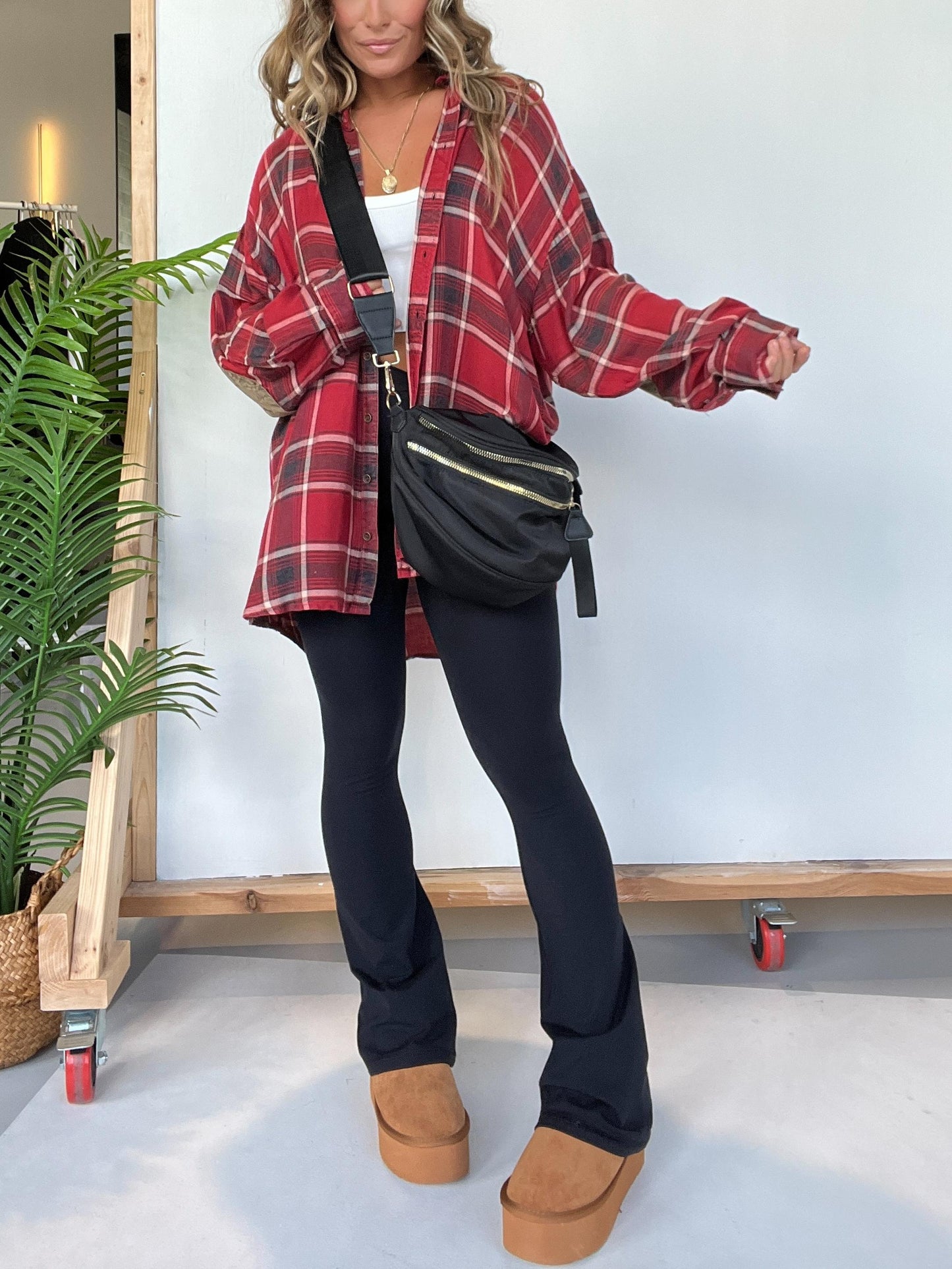 Women's Plaid Button Down Shirt with Elbow Patch Detailing (Buy 2 Free Shipping)