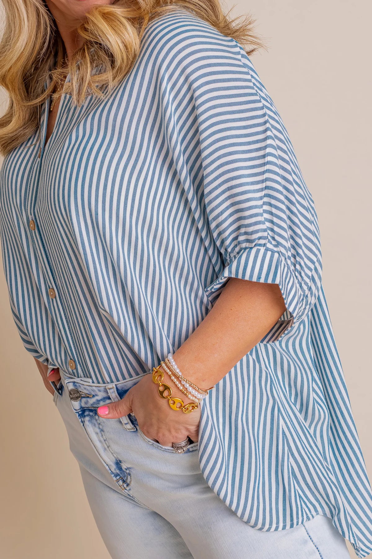 Women's Oversized Striped Button-down Shirt (Buy 2 Free Shipping)