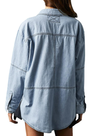 Women's V-Neck Denim Pullover Shirt (Buy 2 Free Shipping)