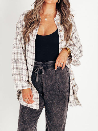 Women's Mineral Washed Button Down Plaid Flannel Shirt (Buy 2 Free Shipping)