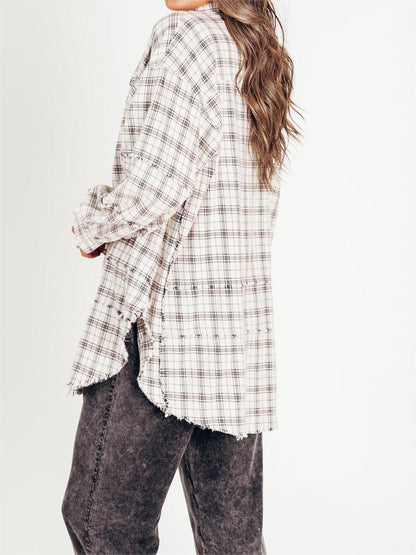 Women's Mineral Washed Button Down Plaid Flannel Shirt (Buy 2 Free Shipping)
