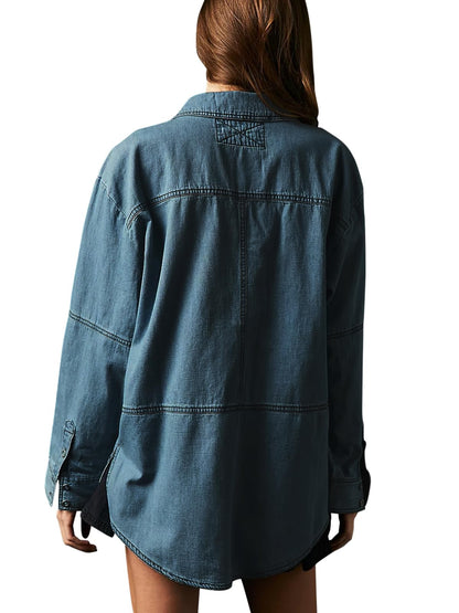 Women's V-Neck Denim Pullover Shirt (Buy 2 Free Shipping)