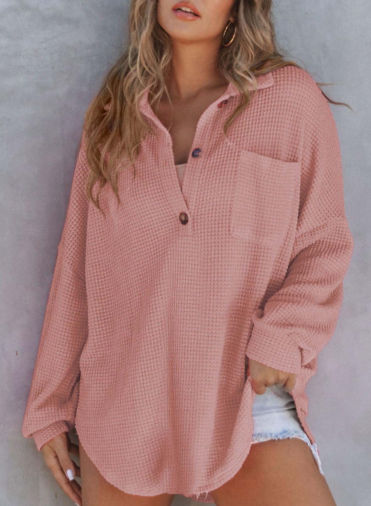 Women's Waffle Knit Long Sleeve Sweatshirt (Buy 2 Free Shipping)