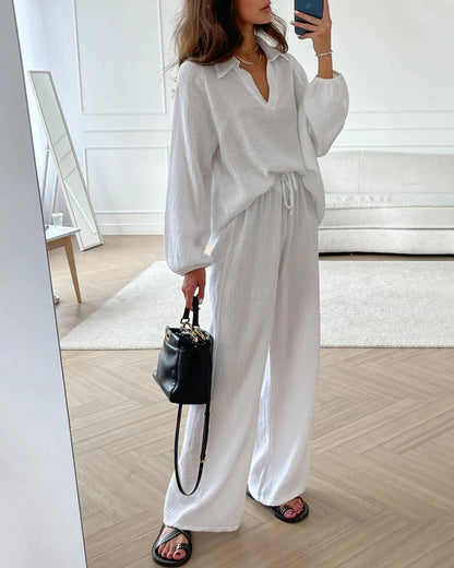AUTUMN SIMPLE V-NECK CASUAL TWO-PIECE SET (BUY 2 FREE SHIPPING)