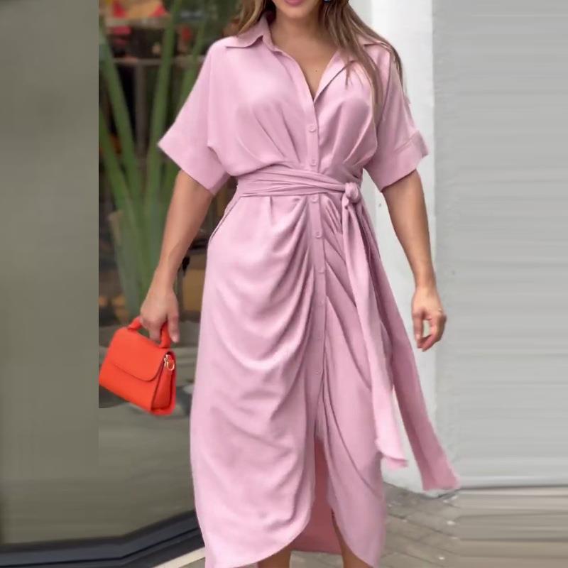 🔥Casual Lapel Neck Waist Print Shirt Dress🔥
