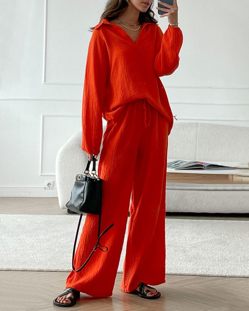 AUTUMN SIMPLE V-NECK CASUAL TWO-PIECE SET (BUY 2 FREE SHIPPING)