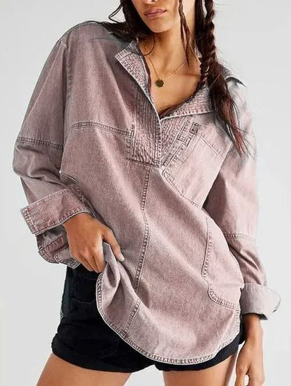 Women's V-Neck Denim Pullover Shirt (Buy 2 Free Shipping)