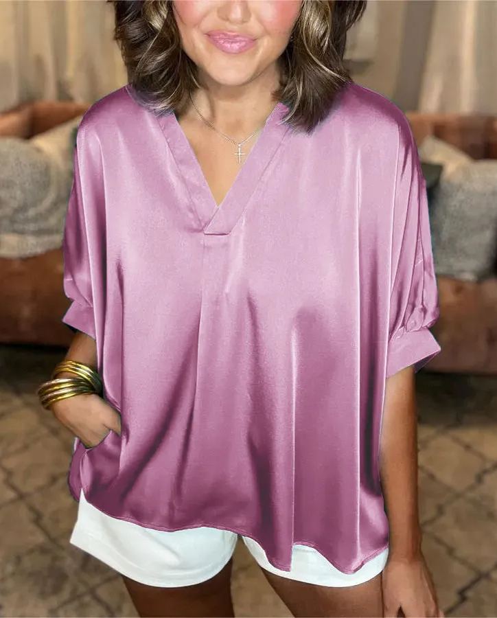 Classic Silk Satin V-Neck Shirt (Buy 3 Free Shipping)