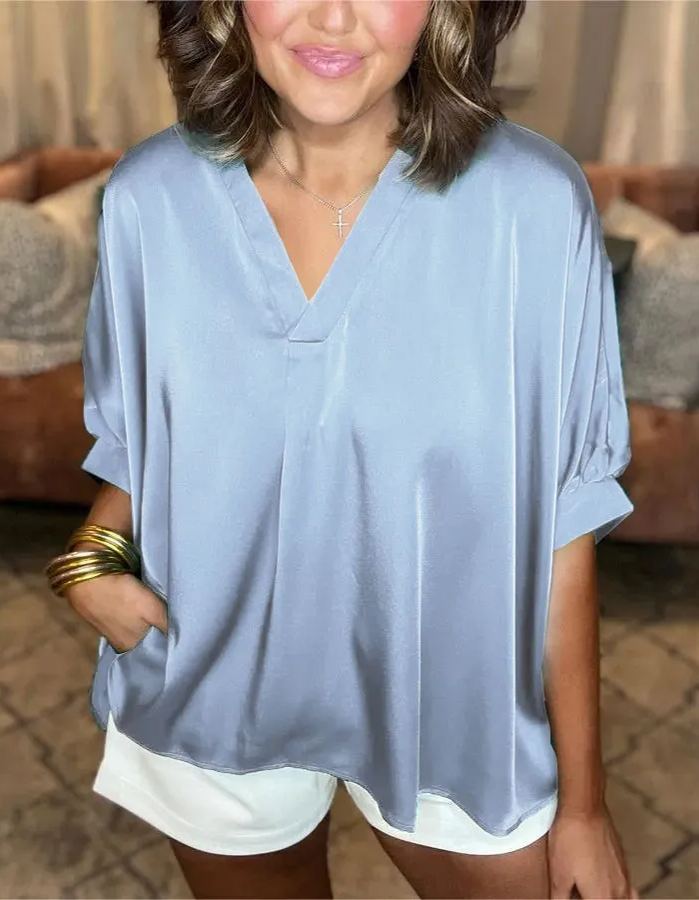 Classic Silk Satin V-Neck Shirt (Buy 3 Free Shipping)