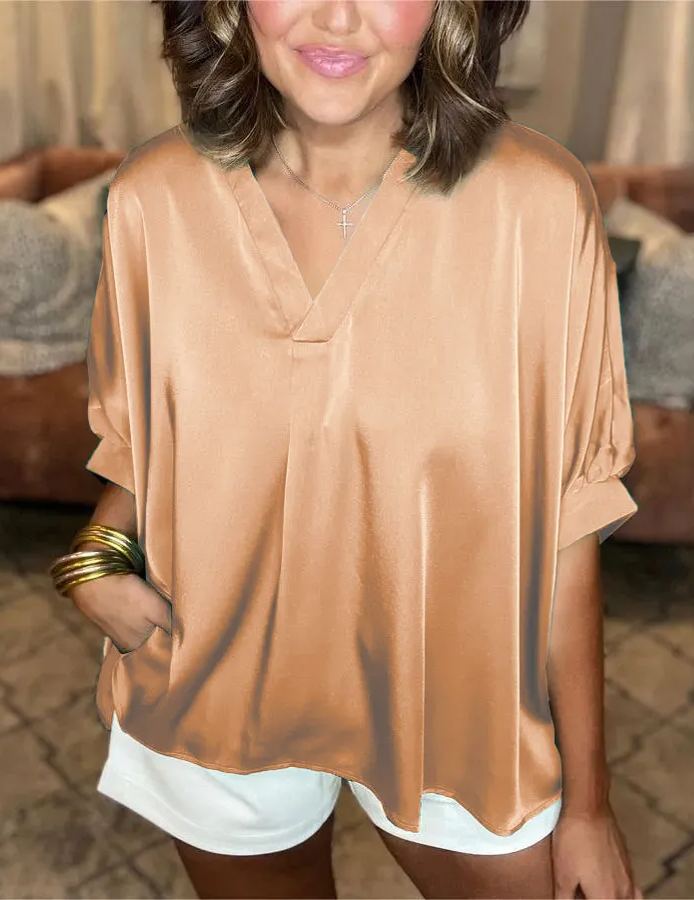 Classic Silk Satin V-Neck Shirt (Buy 3 Free Shipping)