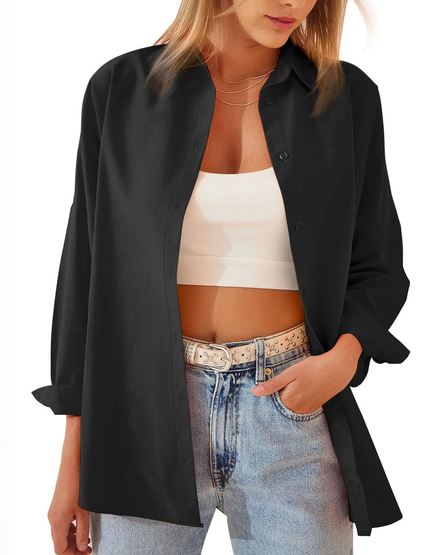 Women's Loose Casual Long Sleeve Shirt Cardigan